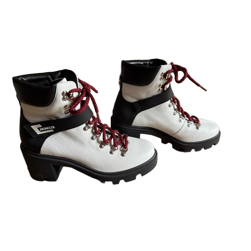 NWOT Moncler Carol Chunky Lug Boot White Leather Ski Boots Red Laces size 9 / 40 - Picture 4 of 9